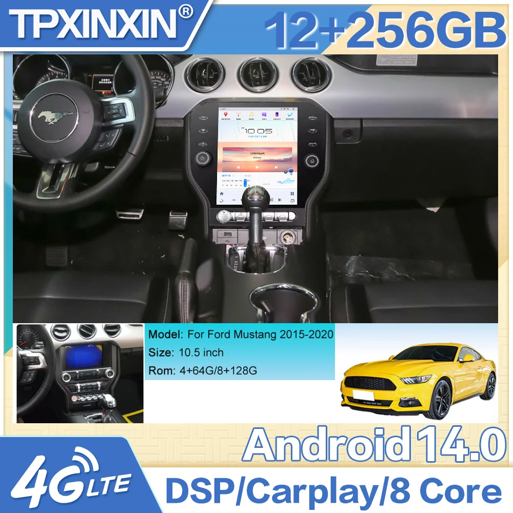 

Автоматический мультимедийный плеер 10,5 дюйма для Ford Mustang 2015-2020 Android 13 Carplay, автомобильный радиоприемник, GPS-навигация, магнитофон, головное устройство DSP