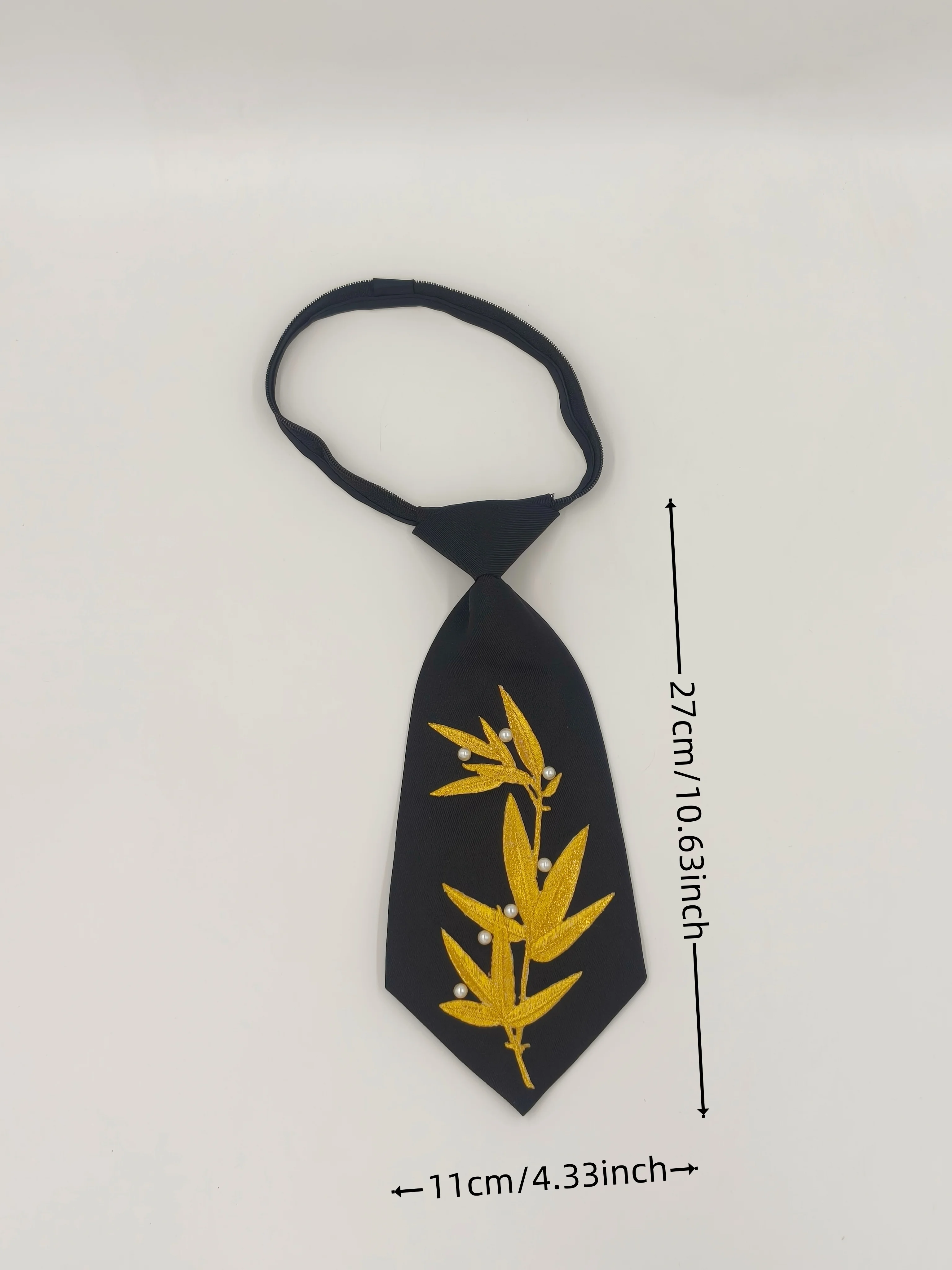 Light Luxury Chinese Style Gold Bamboo Embroidery Tie-Free Necktie, Adjustable Tie with 3D Gold Thread Bamboo Leaf and Pearl Embellishments, New Chinese Style Unisex Business Formal Wear Neck Accessory, Student Jk Wedd