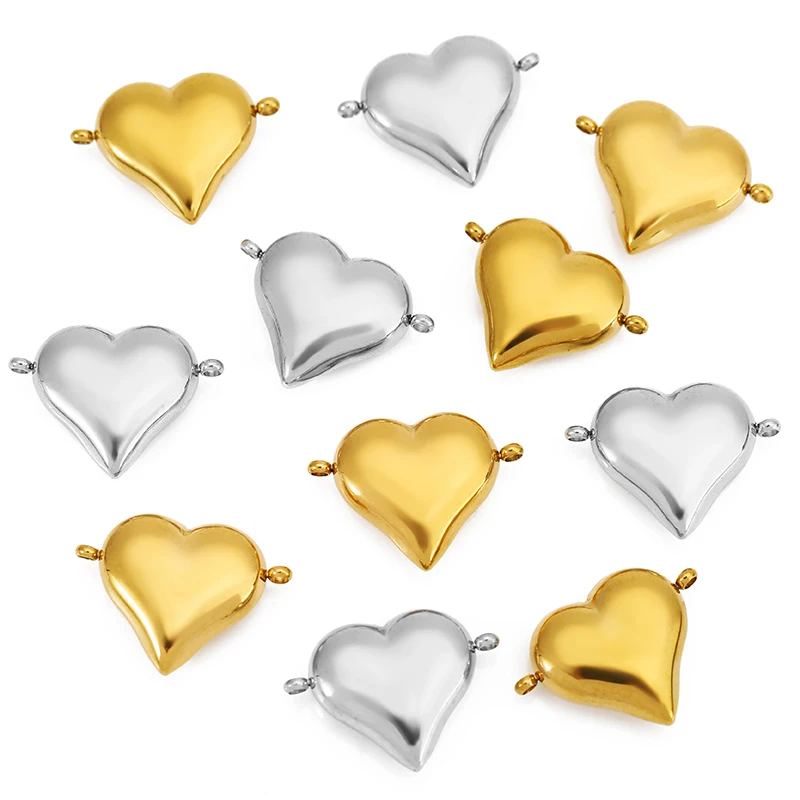 

5pcs Stainless Steel Gold Solid Double Hole Heart Connectors Charms Pendant for DIY Bracelet Jewelry Making Accessories Supplies