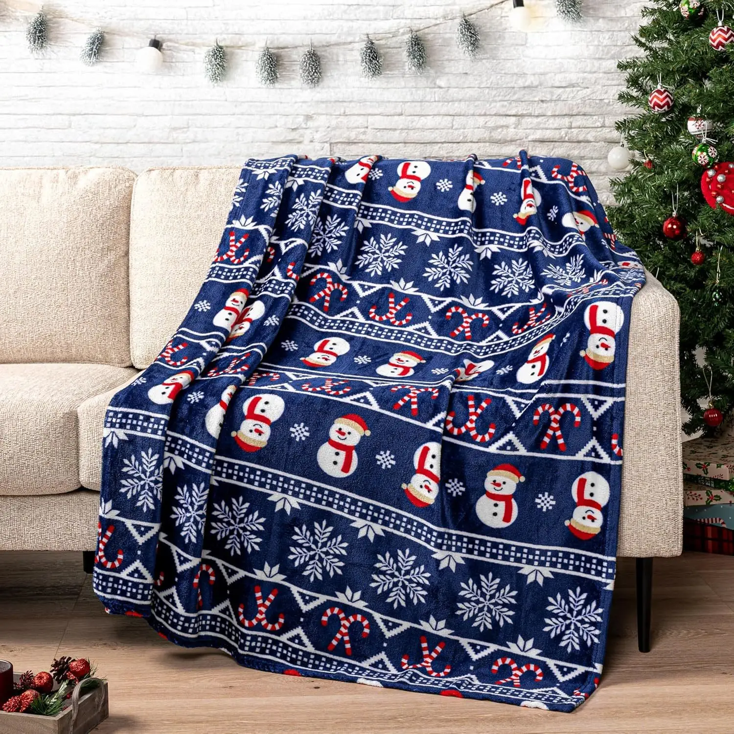 ﻿ Snowman Throw Blanket | Blue Holiday Christmas Fleece Blanket | Soft, Plush, Warm Winter Cabin Throw