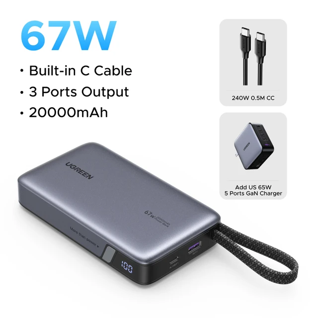 Сертификат CCC】UGREEN 67W 20000mAh Power Bank со встроенным