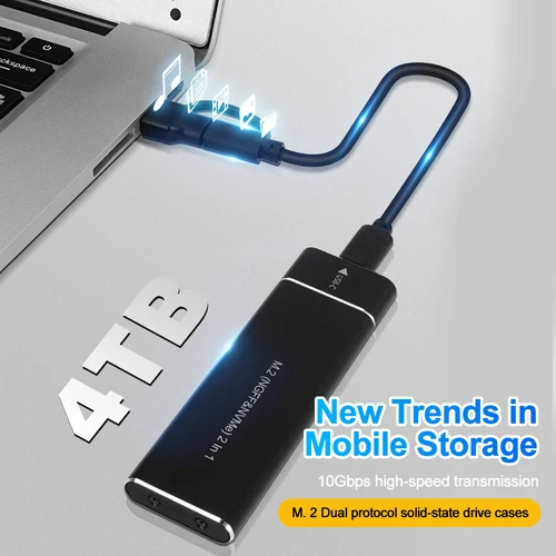 Imagen 2 del producto Caja SSD M2 de protocolo dual, adaptador de carcasa SSD SATA M.2 NVMe, 10Gbps, USB 3,1 tipo C, carcasa externa compatible con teclas M y B & M