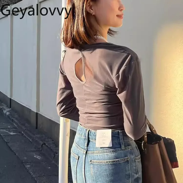 

Japanese Style Autumn New Square Neck Velvet Slim Fit Stretch Long Sleeve T-Shirt Sweet Girls Versatile Solid Color Base Shirt