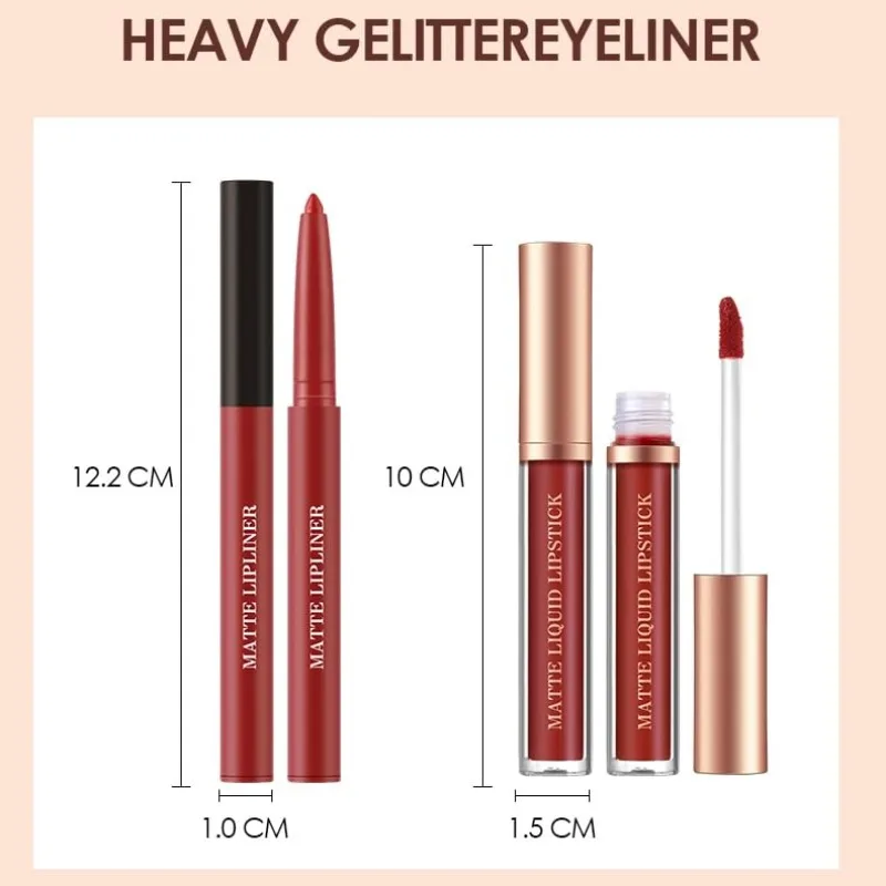 مجموعة واحدة من ملمع الشفاه وبطانة الشفاه مجموعة ملمع الشفاه غير اللامعة طويلة الأمد متوفرة بألوان متعددة ولا تتلاشى بسهولة