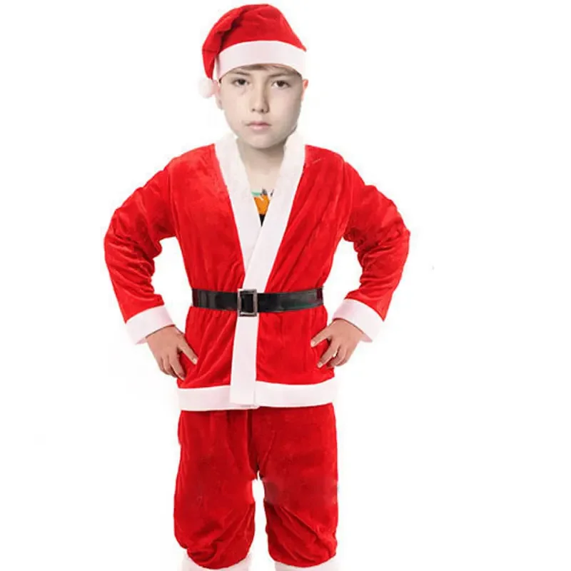 Traje de cosplay do Papai Noel para crianças e adultos, roupas de manga comprida para meninos e meninas, vestido de Natal para crianças