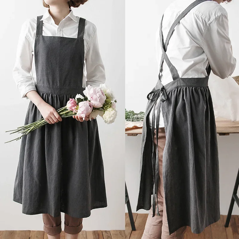 

Nordic Simple Florist Apron Cotton Linen Gardening Coffee Shops Kitchen Aprons for Cooking Baking Restaurant Apron Pinafore