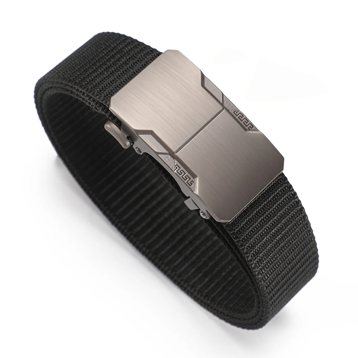 Men's Canvas Belt with Automatic Alloy Ratchet Buckle, Woven Waistband, Ideal for Casual Jeans, Work, or Golf