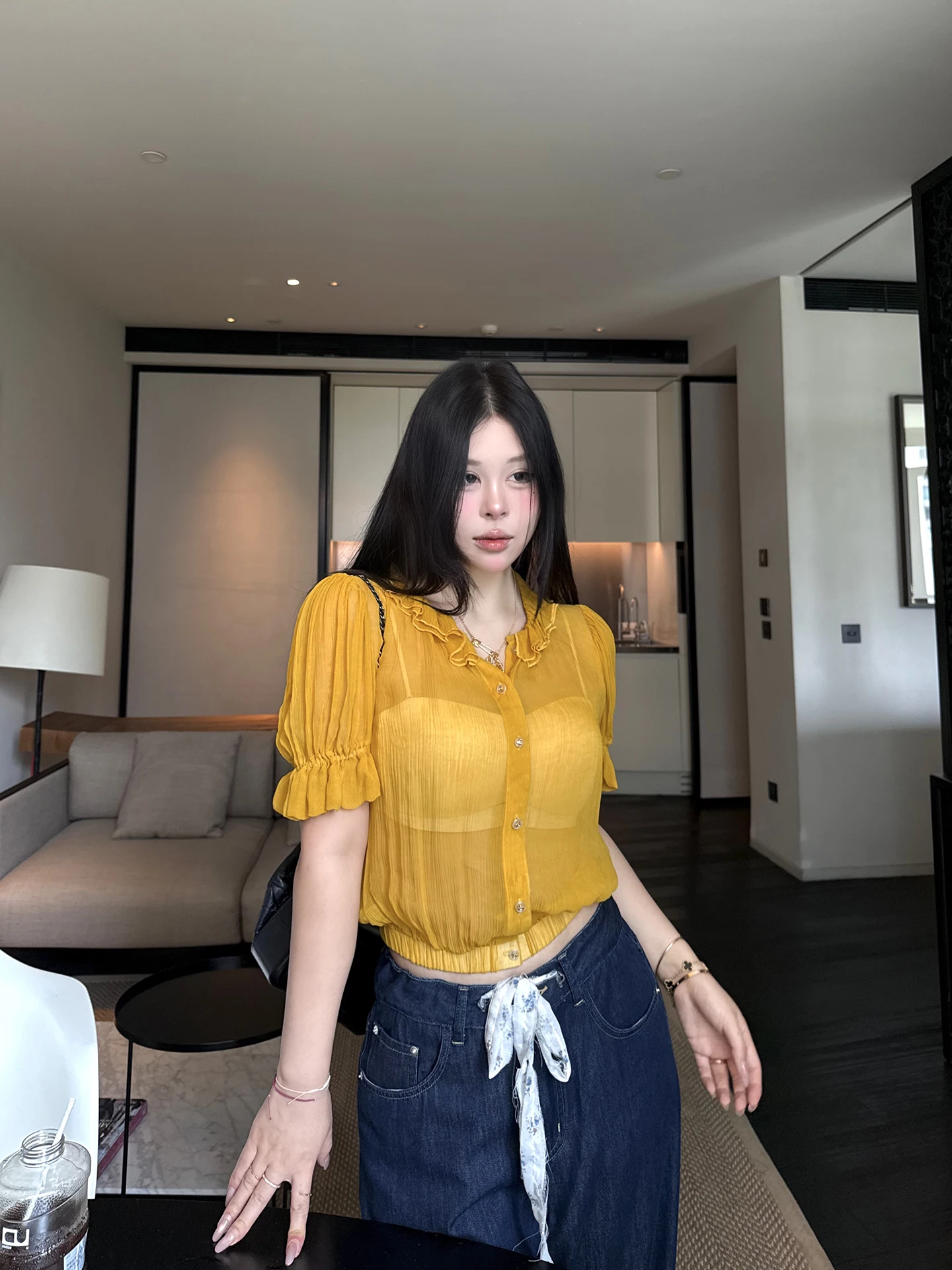 

Bla Ice Transparent Cicada Wing Me Sexy Bell Sve Top Slimming ort irt for plus Size Women Summer 2025 Faion