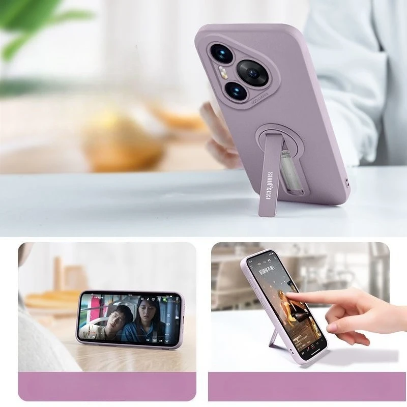Case For Huawei Pura 90S 90SPro Max Liquid Silicone Lanyard Soft Shockproof Shell For Pura 90S Pro Stand Holder TPU Phone Cover