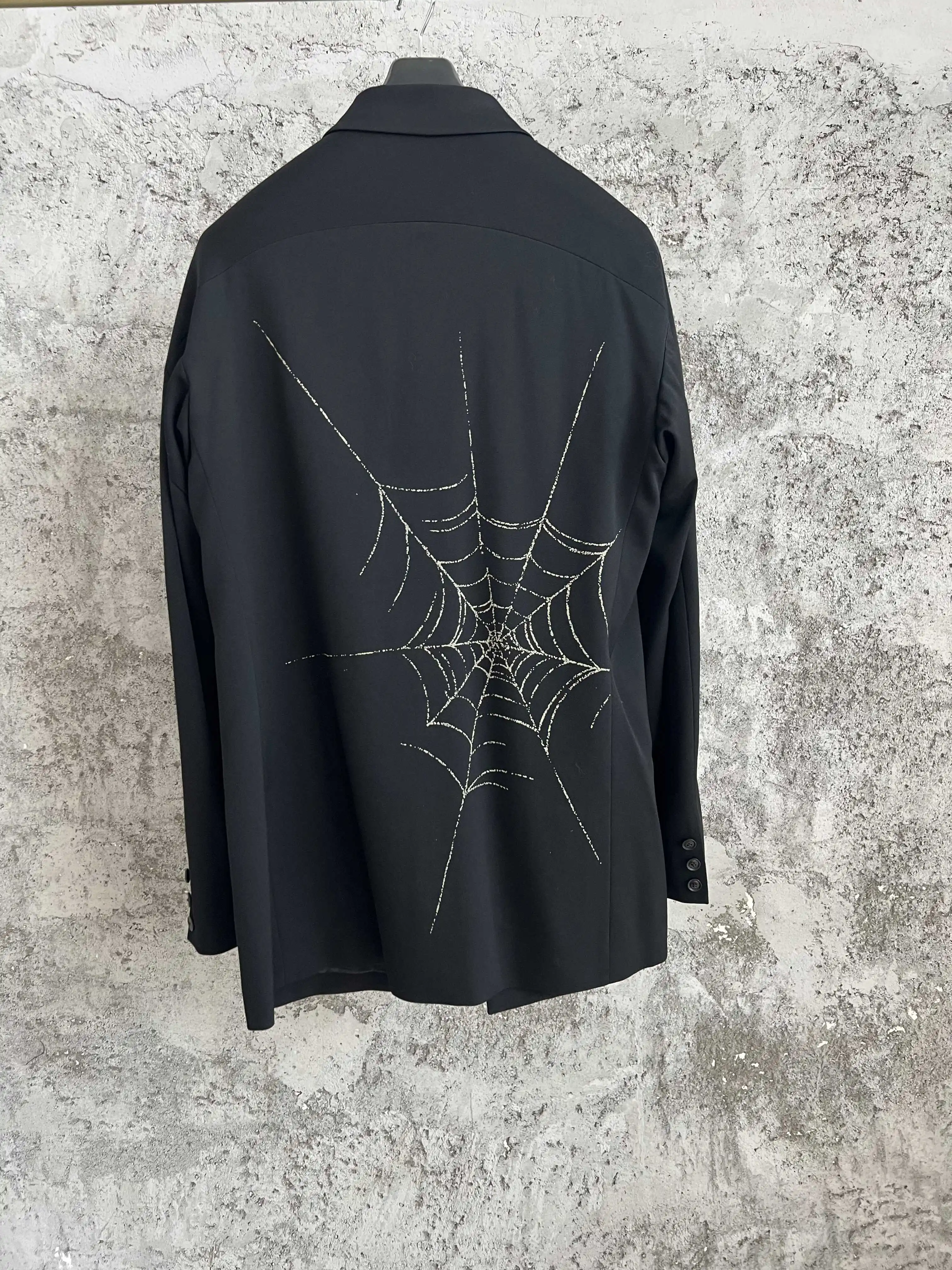 TOP-YAMAMOTO Spider Web Printed Wool Suit Jacket, Limited Edition Gabardine