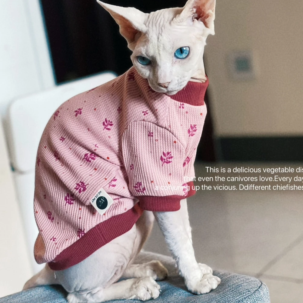 Cats Clothing Spring Cotton Shirt for Sphiynx Female Cat Long Sleeves Coat for Kittens Summer Soft Pink Sweatshirt for Devon Rex