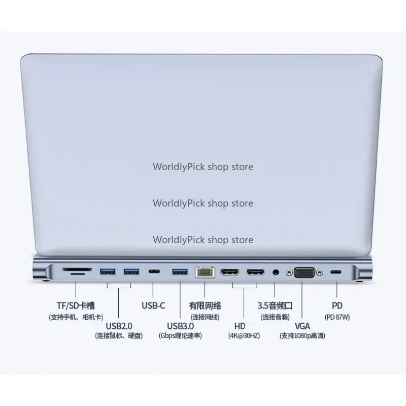 

Docking Station Multi Port Hub, USB Type C to 4K DP HDTV VGA Adapter, 12 in 1