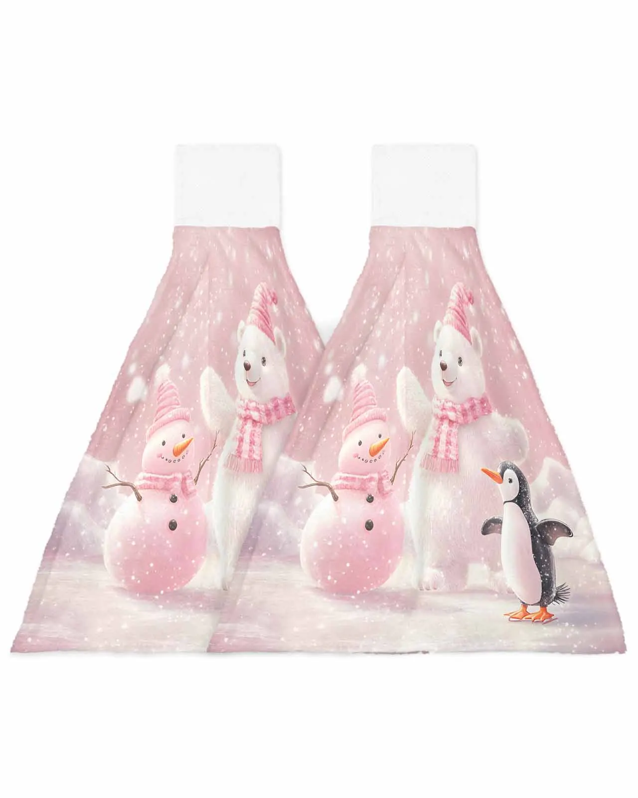 Christmas Pink White Bear Penguin Wipe Hand Towel Absorbent Hanging Towels Home Kitchen Wipe Dishcloths Bathroom Bath Wipe