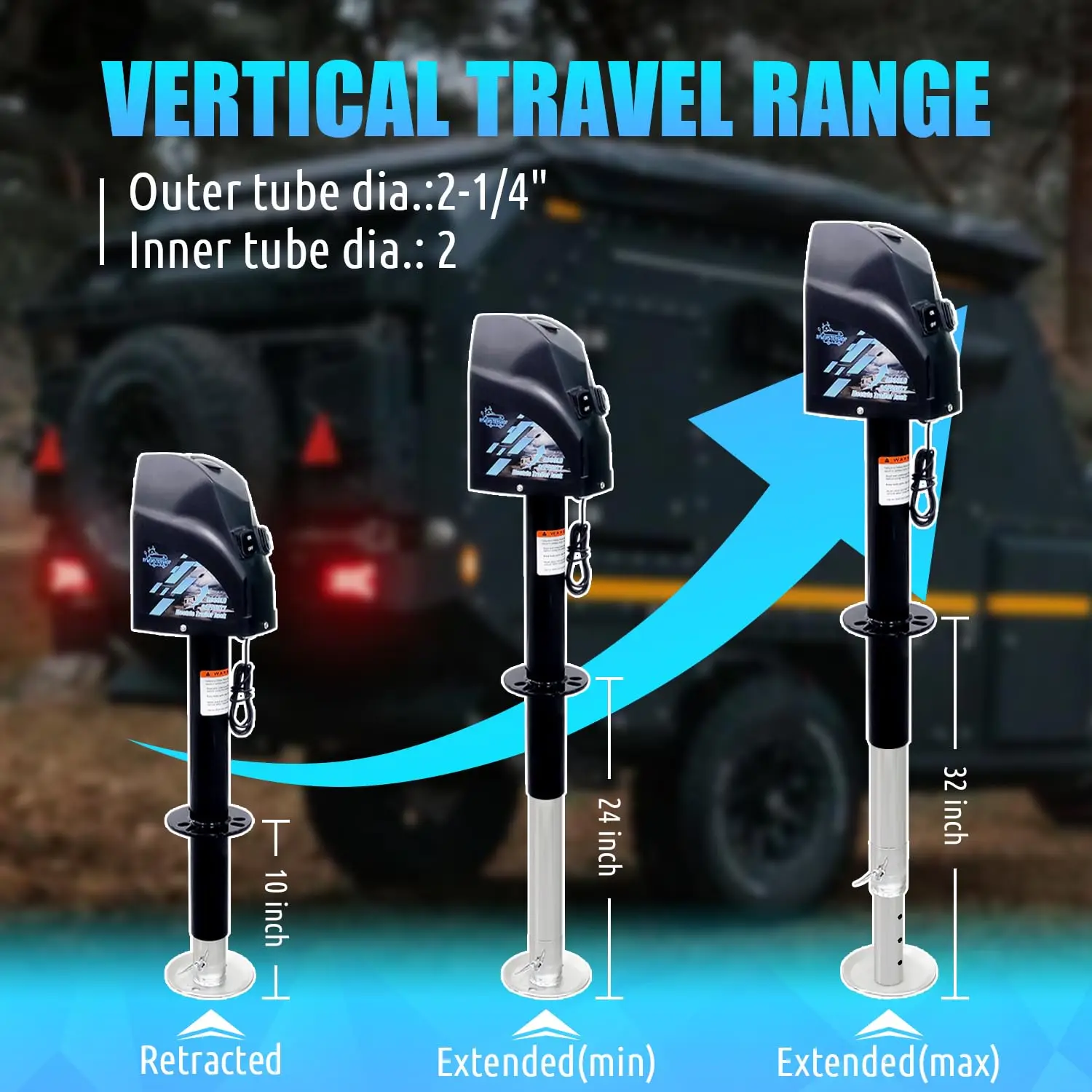 Heavy Duty RV Electric Power Tongue Jack with Accessories Manual Crank Handle and Level jacks for truck camper accessories