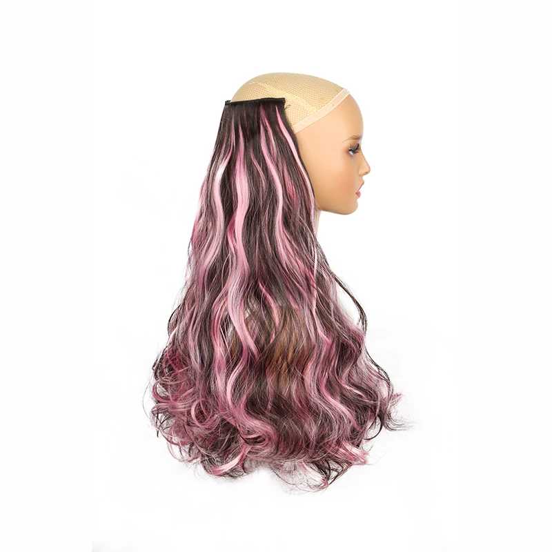 18Inch Synthetic Long Curly Ombre Brown Red Blue Hair Extension Heat-resistant Fake Hairpiece for Women