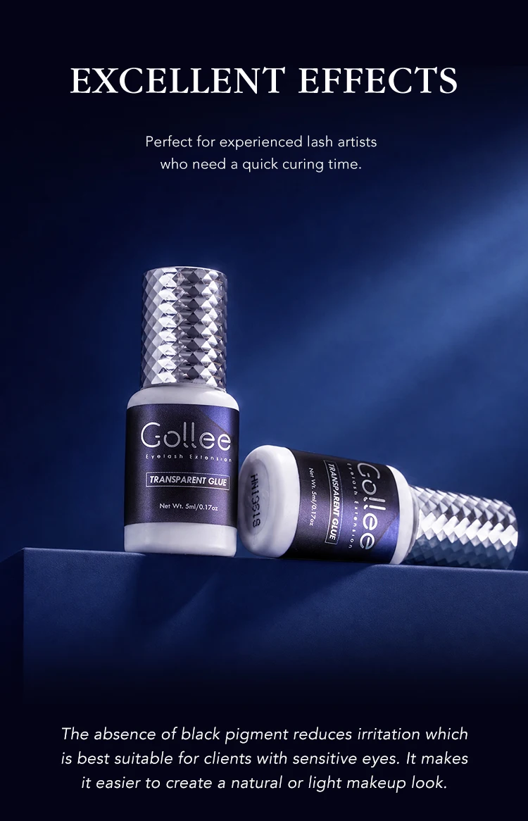 Gollee 1-2s Transparenter Starker Klebstoff für Wimpernverlängerung, Nicht Reizend, Farbige Wimpern, 5-6 Wochen Haltbarkeit, Für Alle Wimpernstylisten und Make-up-Artisten – Detail 3