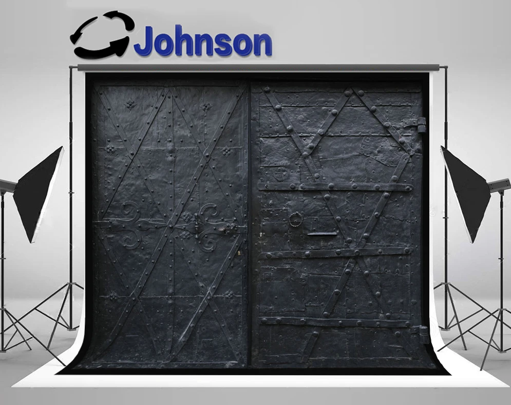 

JOHNSON Black Painted Door Iron Gate Rustic Door Retro photo backdrop High quality Computer print wedding background