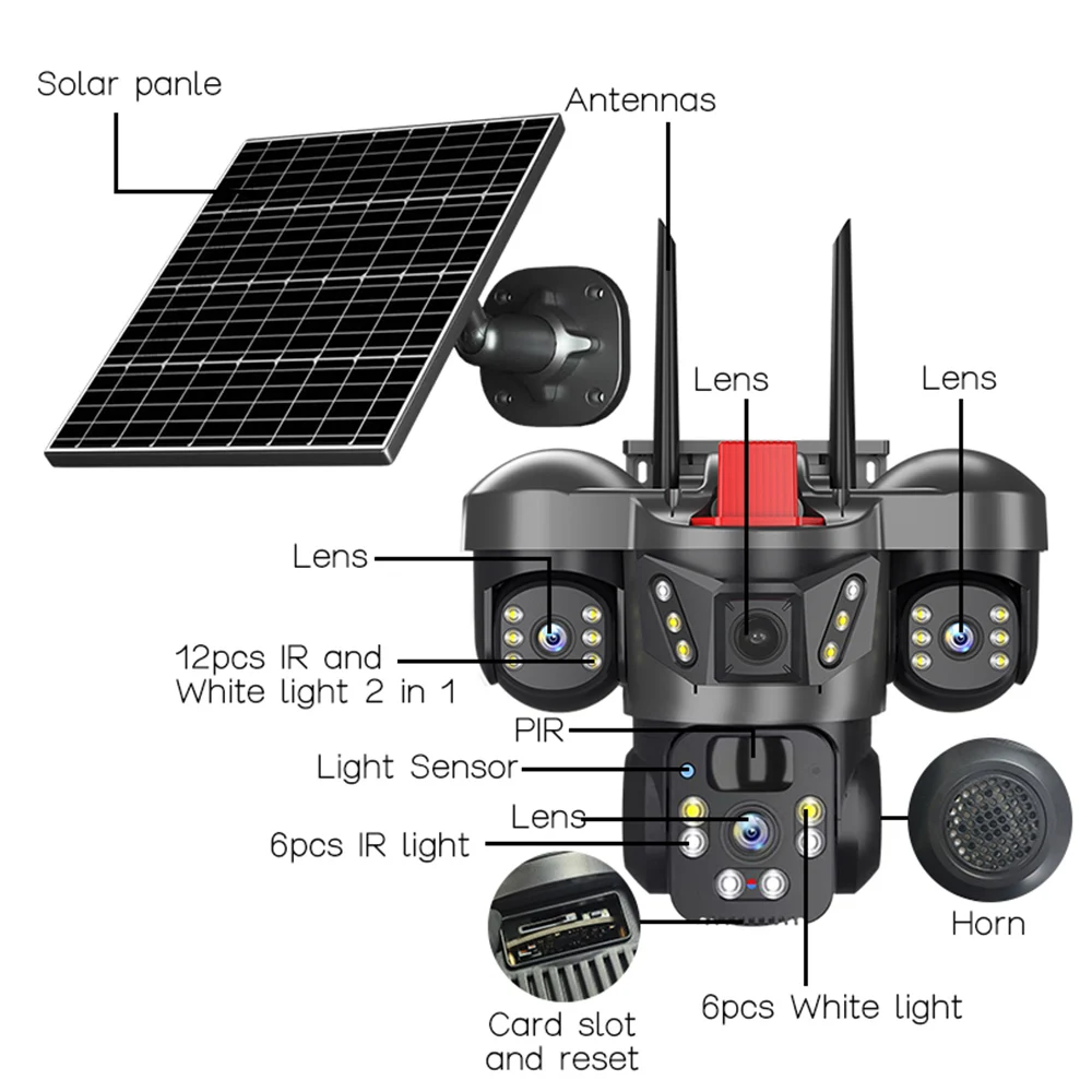 Waterproof PTZ CCTV Solar Energy Camera CMOS Sensor 4G Network Cloud Data Wifi Outdoor Security Video Surveillance Camera System