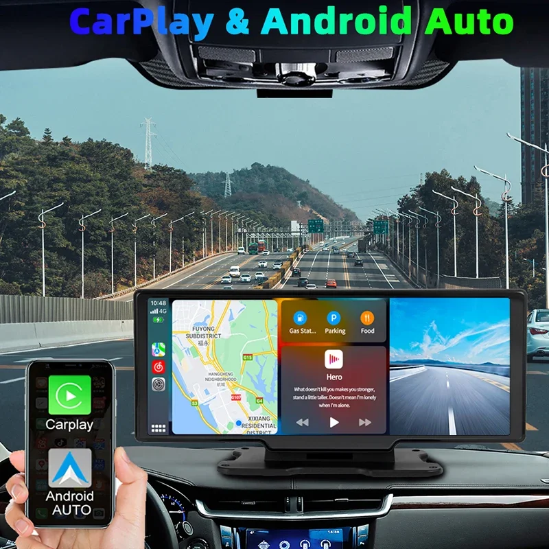 4k uhd traço cam gps fundido sem fio carplay android auto com câmera traseira 1080p 5g wifi conectar gravador de vídeo do carro transmissor fm