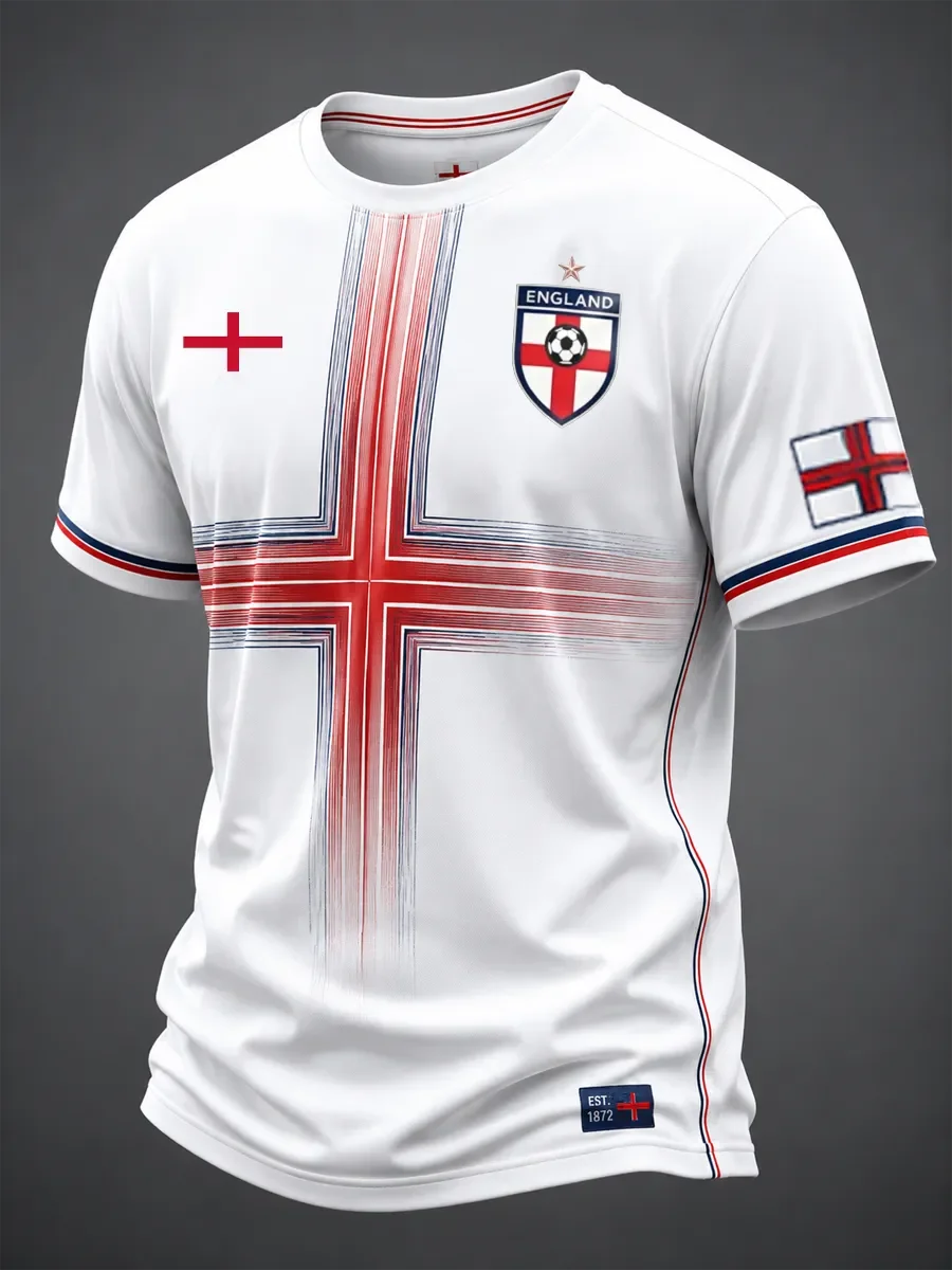 English Football Jersey - St. George's Cross Gradient Line Print Short-sleeved T-shirt for Football Fans for Training