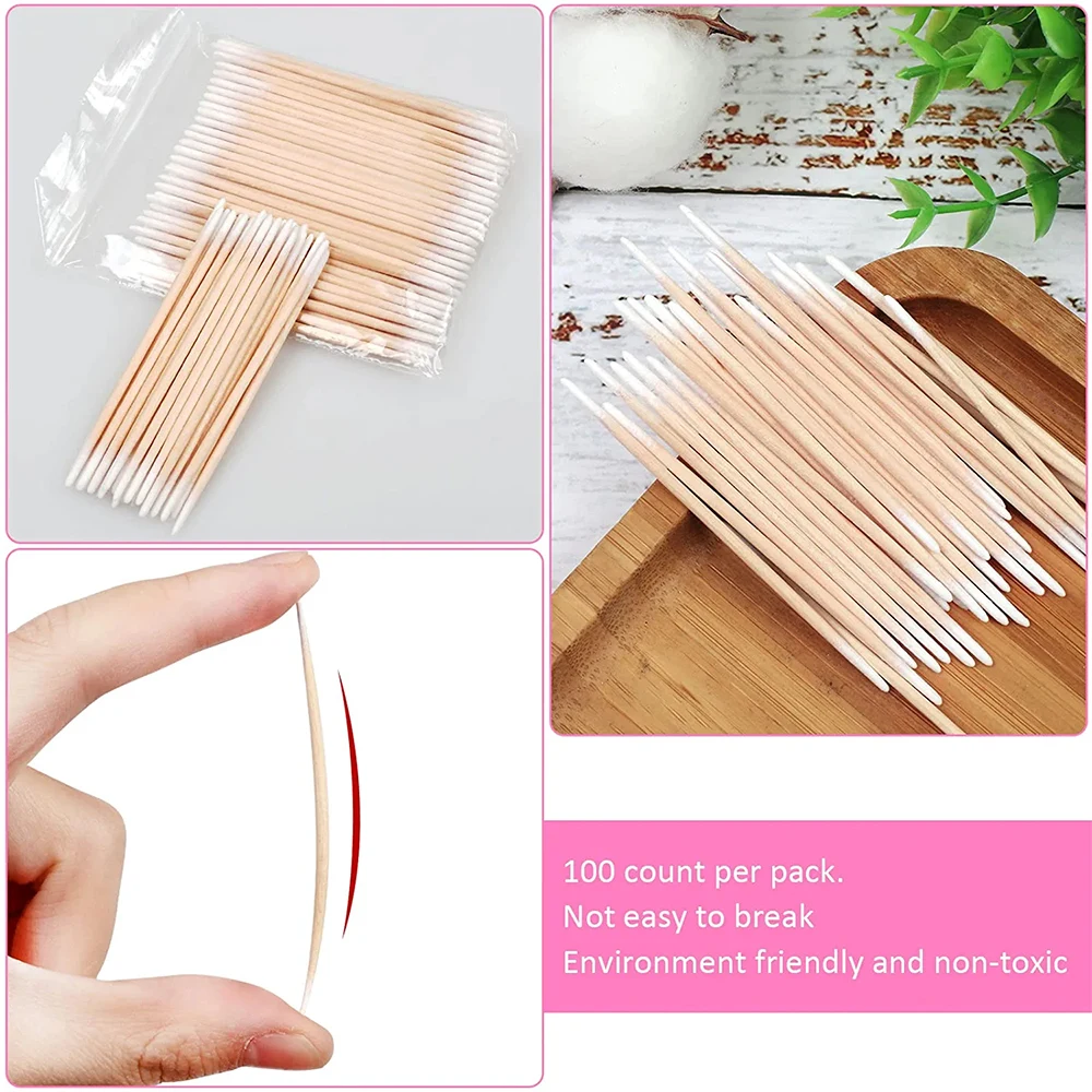 100/200Pcs Disposable Ultra-small Cotton Swab Brush Lint Free Microbrush Wood Makeup Brush Eyelash Extension Glue Removing Tools