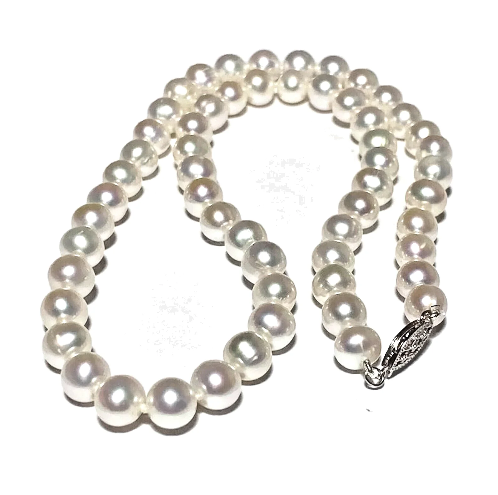 

Top Grading AAAAA Japanese Akoya 8-9mm white Pearl Necklace 18" 14K Gold Clasp