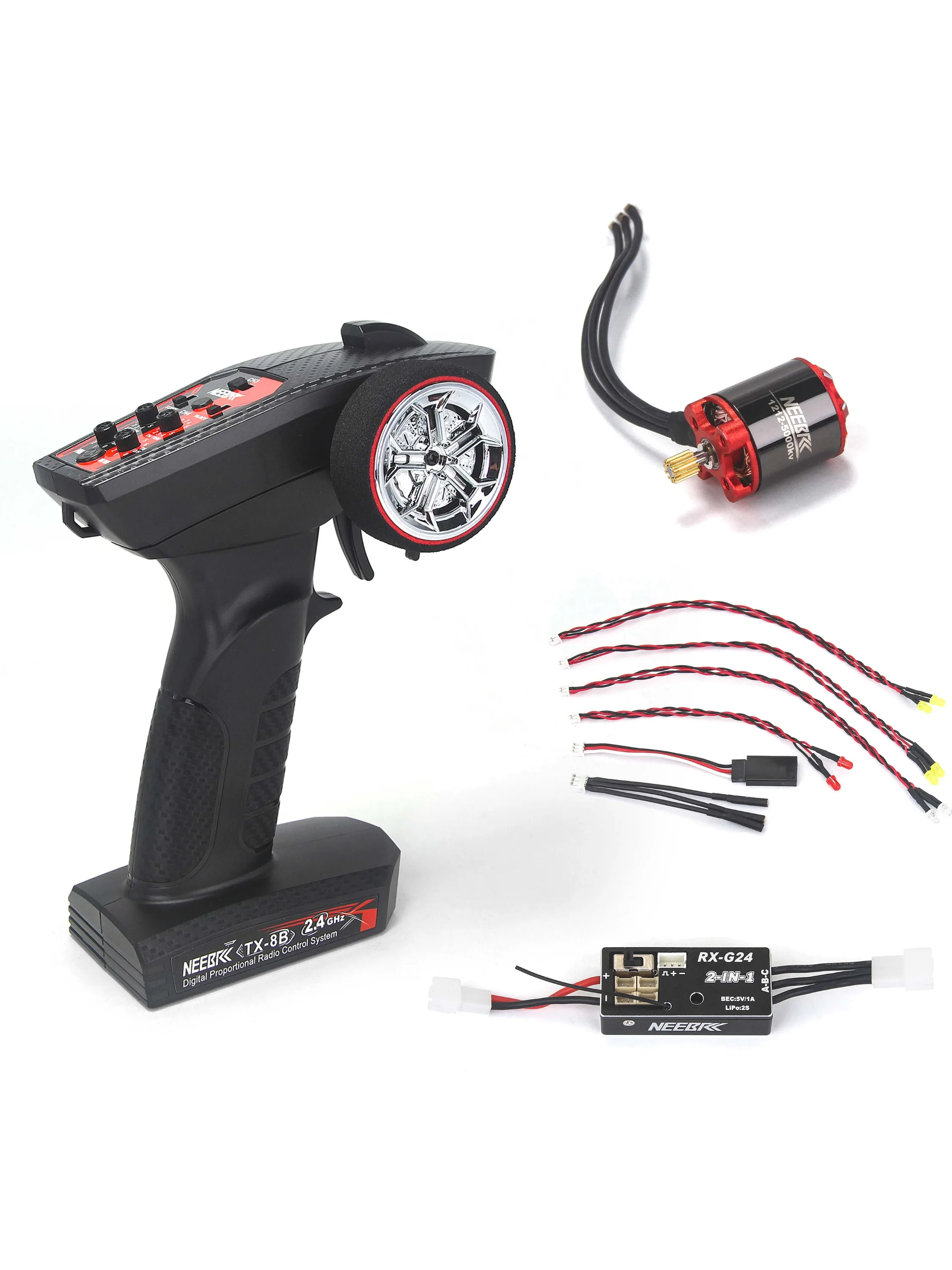 NEEBRC 4-Kanal 2.4G Sender Digitales Fernsteuerungssystem 2-in-1 25A ESC Empfänger 1212 Bürstenloser Motor für SCX30 RC Auto