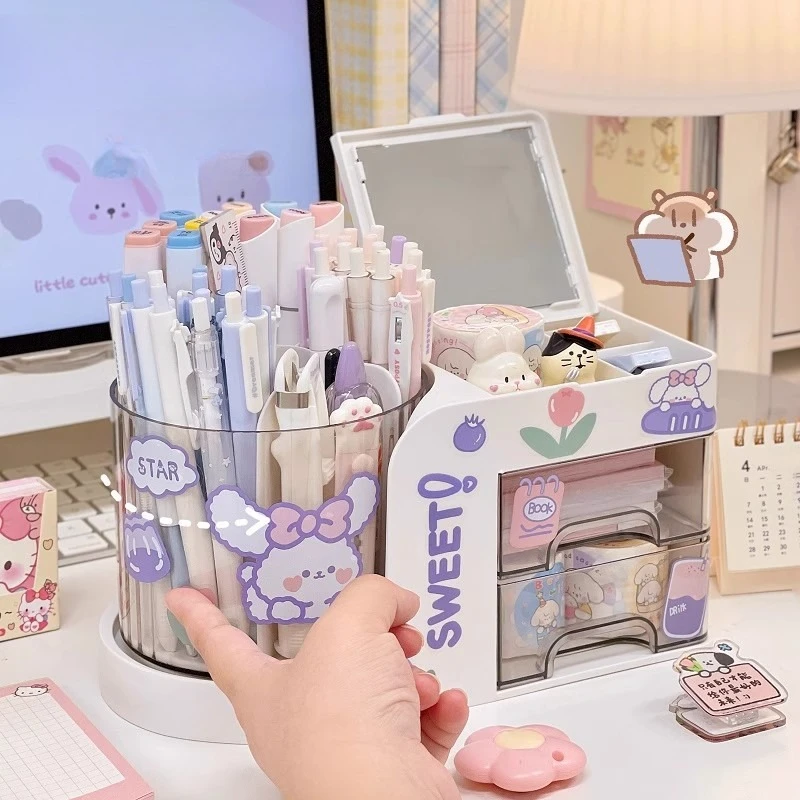 Desktop Pen Holder Storage Box, Cute Multi-functional Desk Finishing Shelf, Pen Holder Storage Tank, Office Study Table