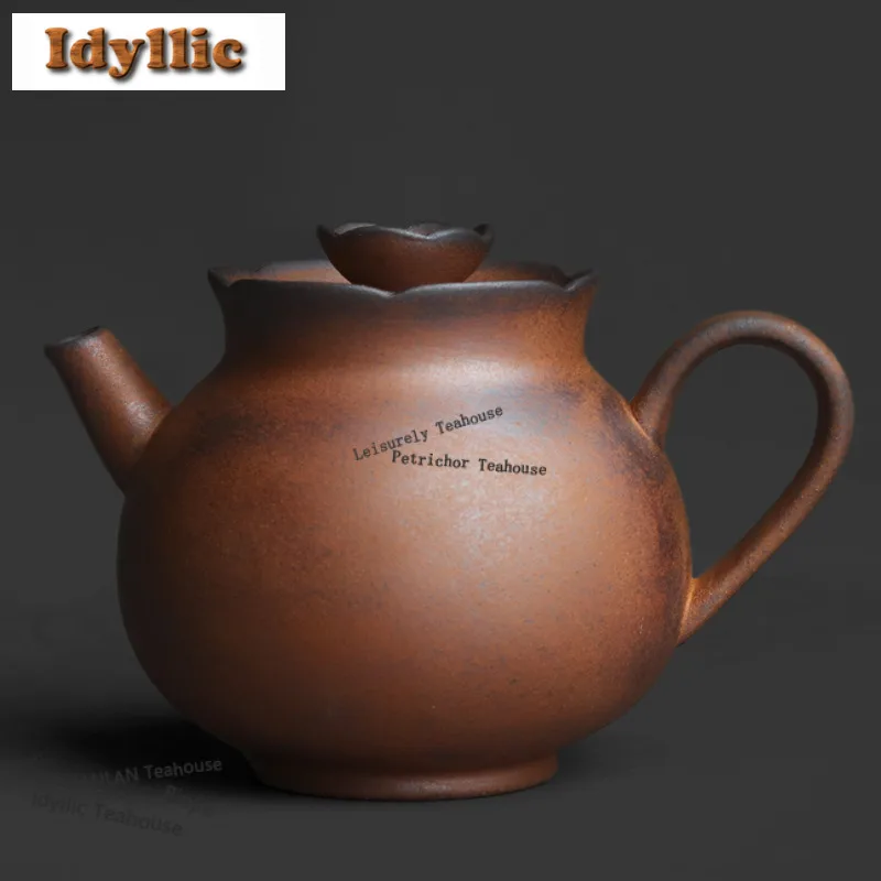 

200ml Old Rock Clay Flower Mouth Teapot Retro Tea Infuser Pot Tea Brewing Kettle With Strainer Chinese Teaware Set Ornaments