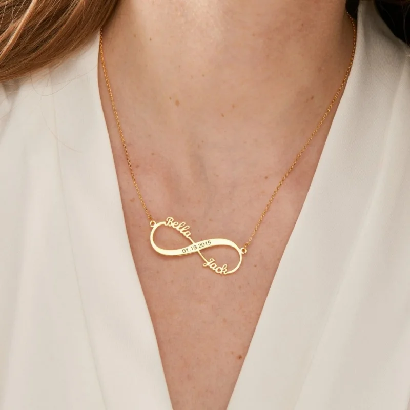 Women's Personalized Infinity Symbol Necklace, Custom Two Names Pendant