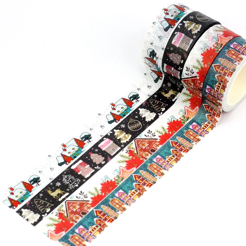 NEW 1X 10M Decor Christmas Houses Washi Tape Set for Scrapbooking Adhesive Masking Tape Cute Journaling Kawaii Papelaria