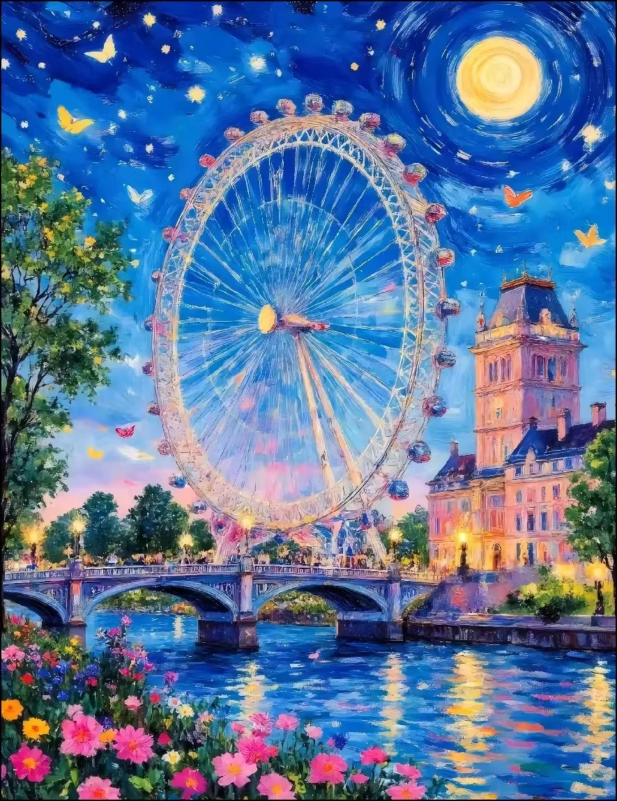 

Ночное небо, колесо обозрения, вышивка, сделай сам, наборы с принтом в китайском стиле, набор для вышивки крестиком, домашний декор, поделки 9ct 60x75 см