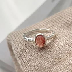 925 Sterling Silver Rings For Women Simple Vintage Handmade Adjustable Finger Strawberry Ring Fashion Band Female Bijoux Gift