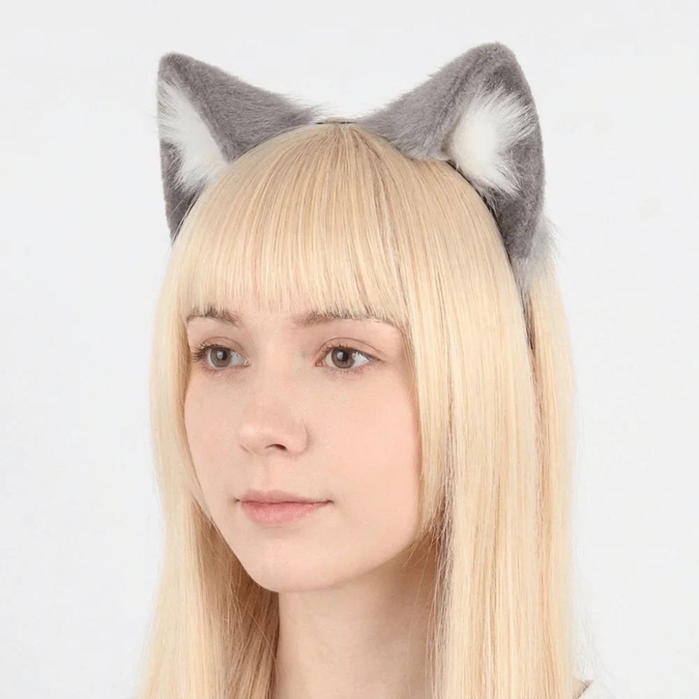 Practical Animal Cat Ears Headband Furry Gothic Lolita Ears Headwear Artificial Reusable Gothic Headband Halloween