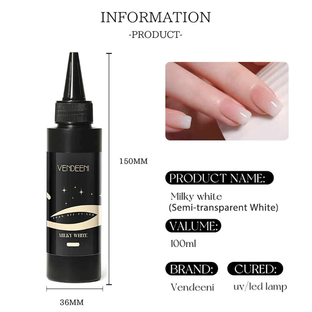 Vendeeni Large Capacity Functional Top/Base Coat Gel Chrome Build Extension Gel Nail Polish Black White Varnish TPO/HEMA FREE