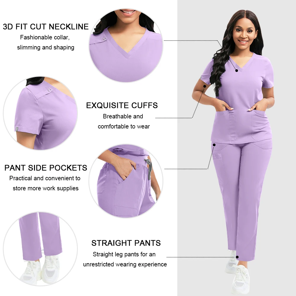 Venda quente calças retas conjunto multi colorido workwear feminino uniforme veterinário pet shop laboratório roupas de trabalho médico enfermeira esfrega conjunto