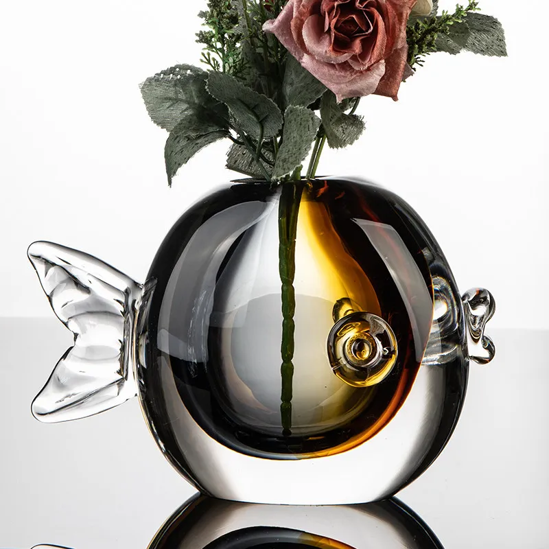 Fish Shaped Ornament Glass Figurine Home Decorations Luxury Ornament for Living Room Entrance Hotel Hall Decor