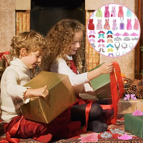 32 предмета одежды и аксессуаров для куклы Барби, 10 модных платьев, 22 предмета обуви, очки, ожерелья, сумочка для куклы Барби топ 8 сумка для куклы Блайз - №5