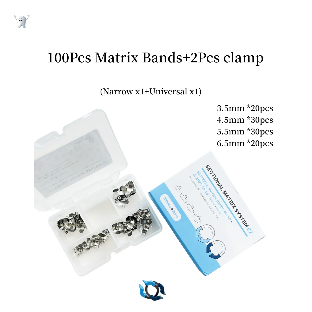 C2 102 Pcs/Box New Dental Sectional Matrix Matrices Bands Clip Clamp NITI Ring Narrow