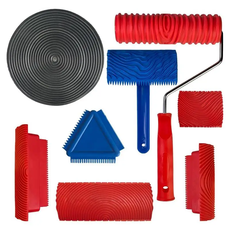 Houtnerf Verfgereedschap 8 Stks/set Rubber Houttextuur Roller Met Handgreep Korrelgereedschapsverf Ziet Eruit Als Houtheldere Textuur