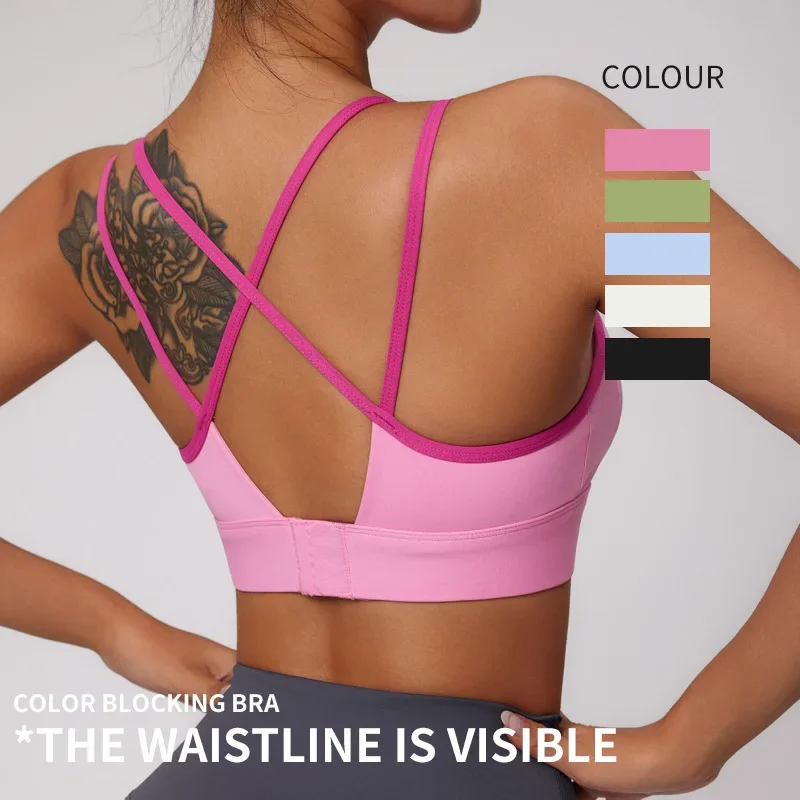 

Women Shockproof Yoga Bra Fitness Gym Crop Tops Running Bralette Pilates Cross Back Vest Push Up Sport Bras Workout Underwear