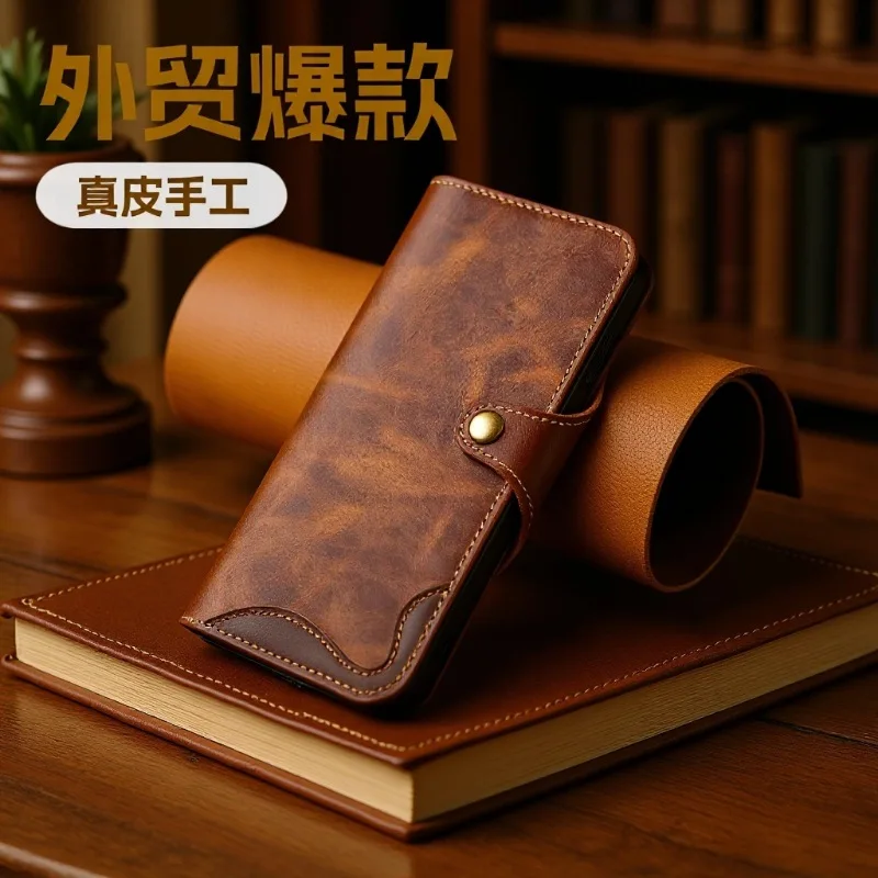 

Oil Wax Cowhide Mobile Phone Leather Case for Samsung Galaxy S26 Ultra S25 Edge S24 Plus S23 FE S22 S21 Magnetic Wallet Cover