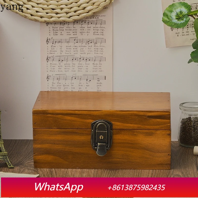 

LMM retro desktop storage box with lock, solid wood sundries finishing storage wooden box