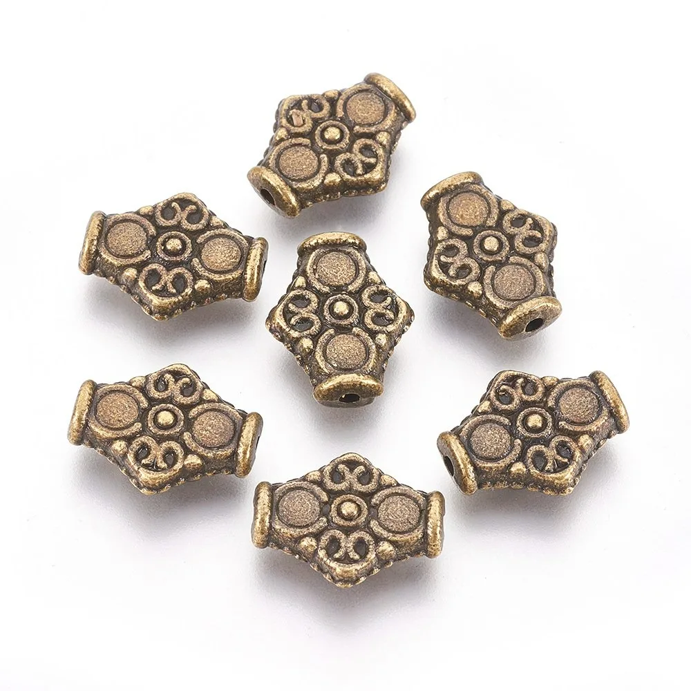 Perles en alliage de style 20 pièces, sans cadmium, sans Nickel, sans plomb, couleur Bronze Antique, 15mm de long, 12.5 de large, 4.5mm d'épaisseur, trou: 1.5mm