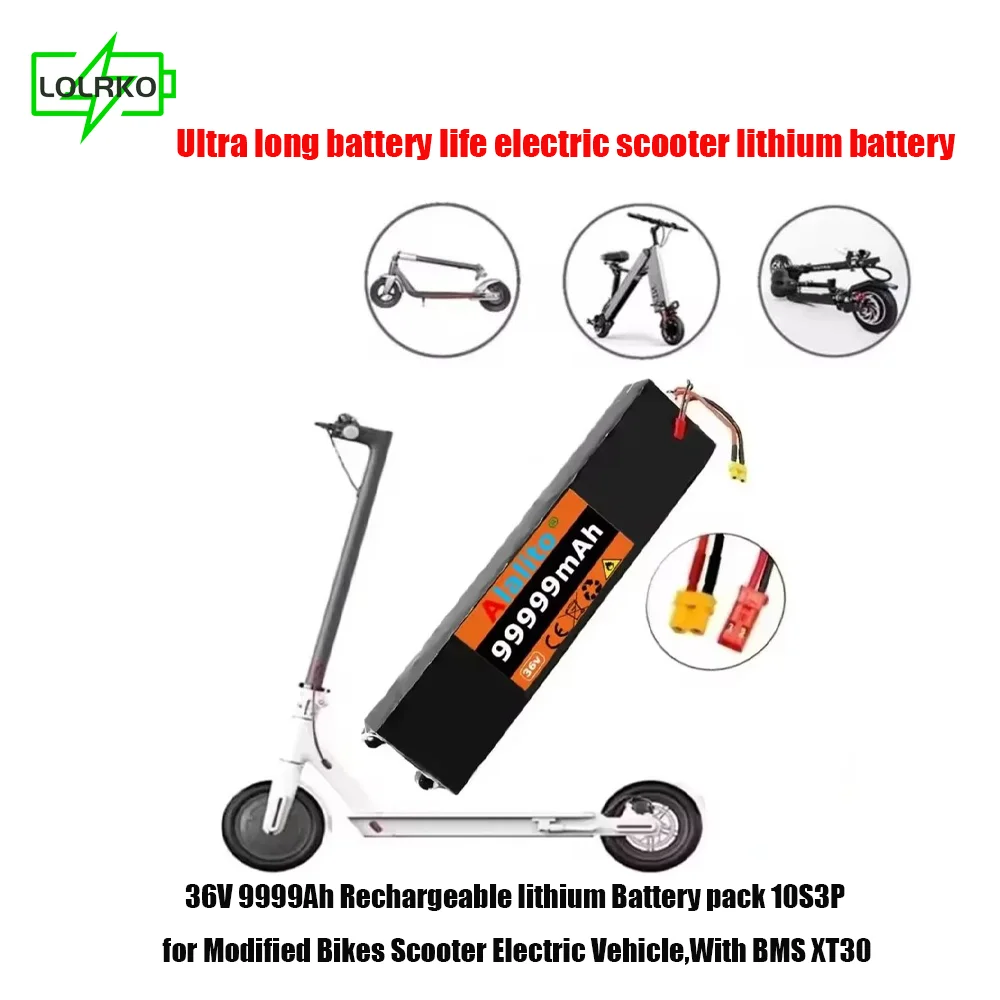 

10S3P 36V 99.99Ah Rechargeable Lithium Battery Pack with BMS XT30 for Modified Bikes Scooter Electric Vehicle 500W High Power