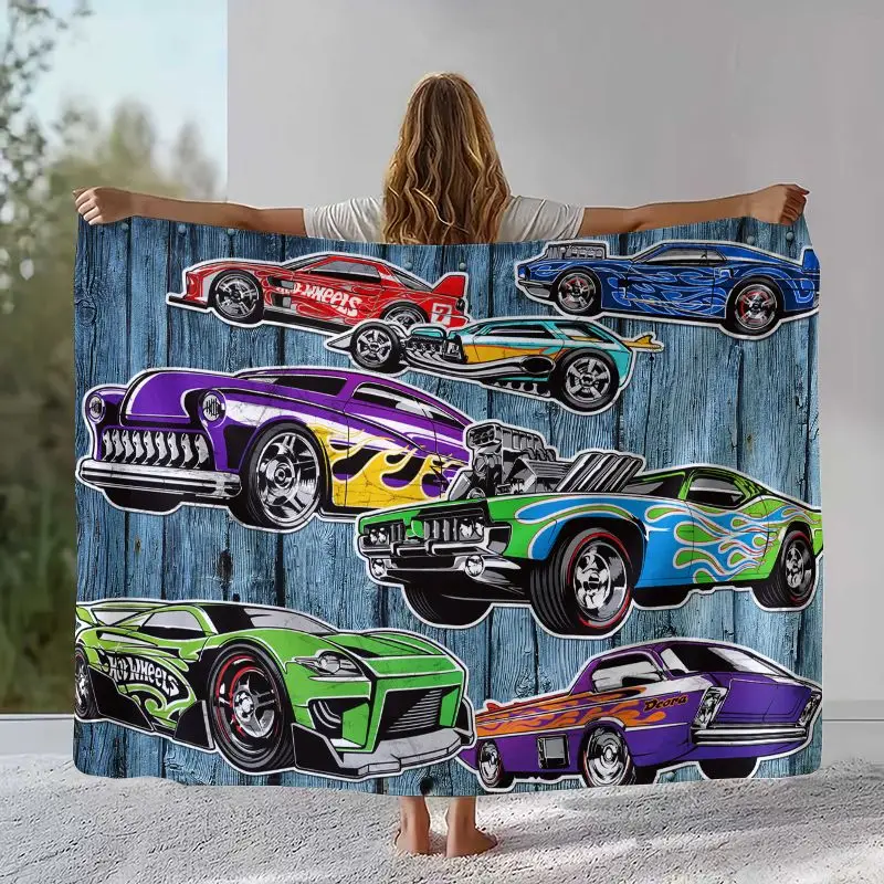 H-Hot Wheels Track Cityscape Racing Cartoon Flannel Throw Blanket,Cozy Warm Blanket for Bed,Sofa,Living Room,Camping,Home Decor
