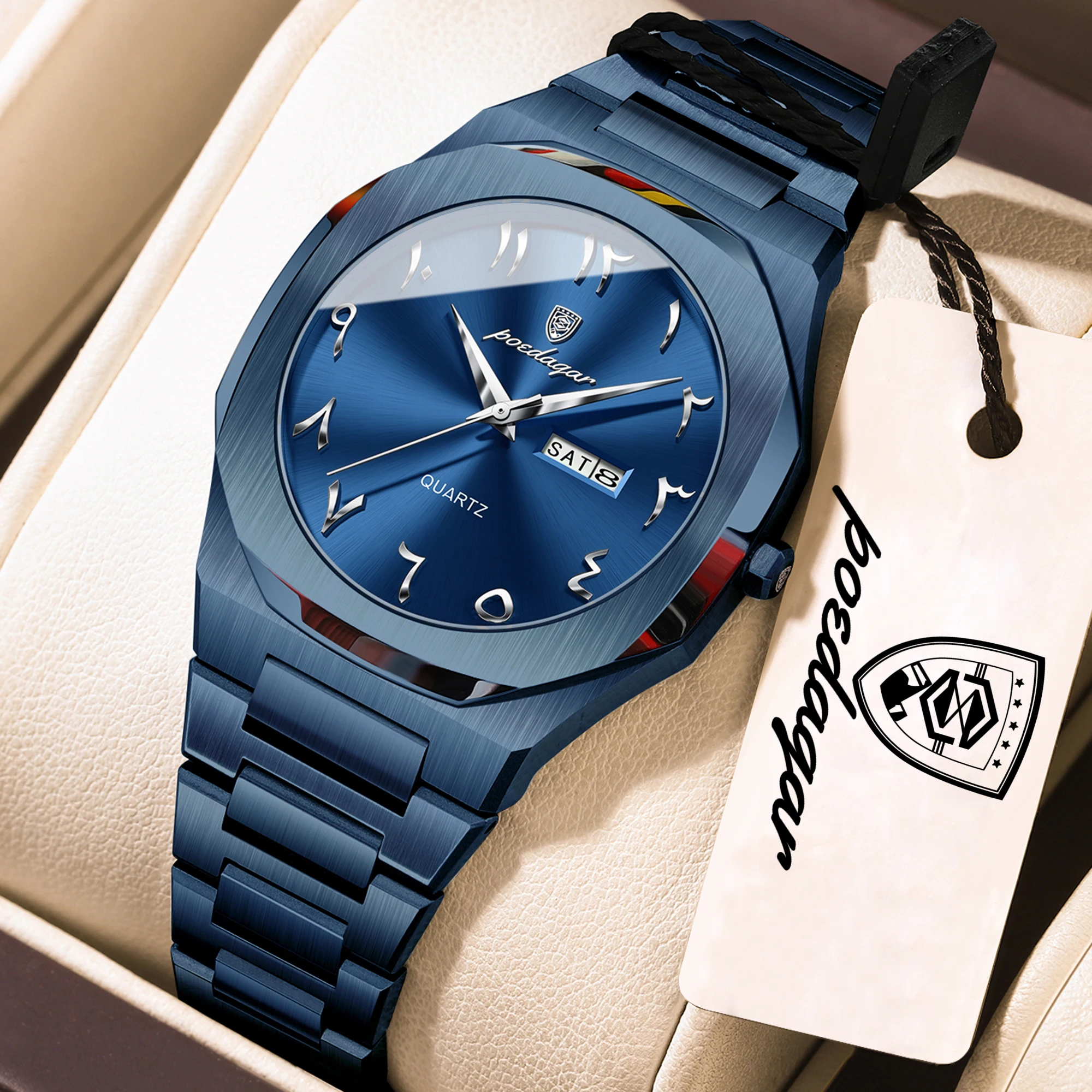 POEDAGAR Elegant Woman Clock Date Week Waterproof Casual Ladies Wristwatch Quartz Stainless Steel Fashion Women's Watches Reloj