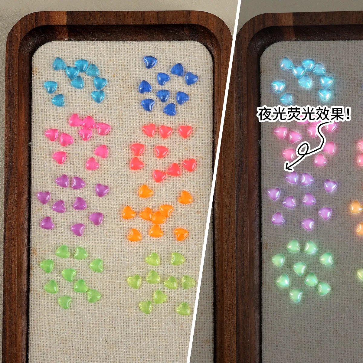 50PCS Luminous Mini Heart Nail Charms 3D Glow in the Dark Resin Heart Colorful Fluorescent Dopamine Decor Manicure Accessories