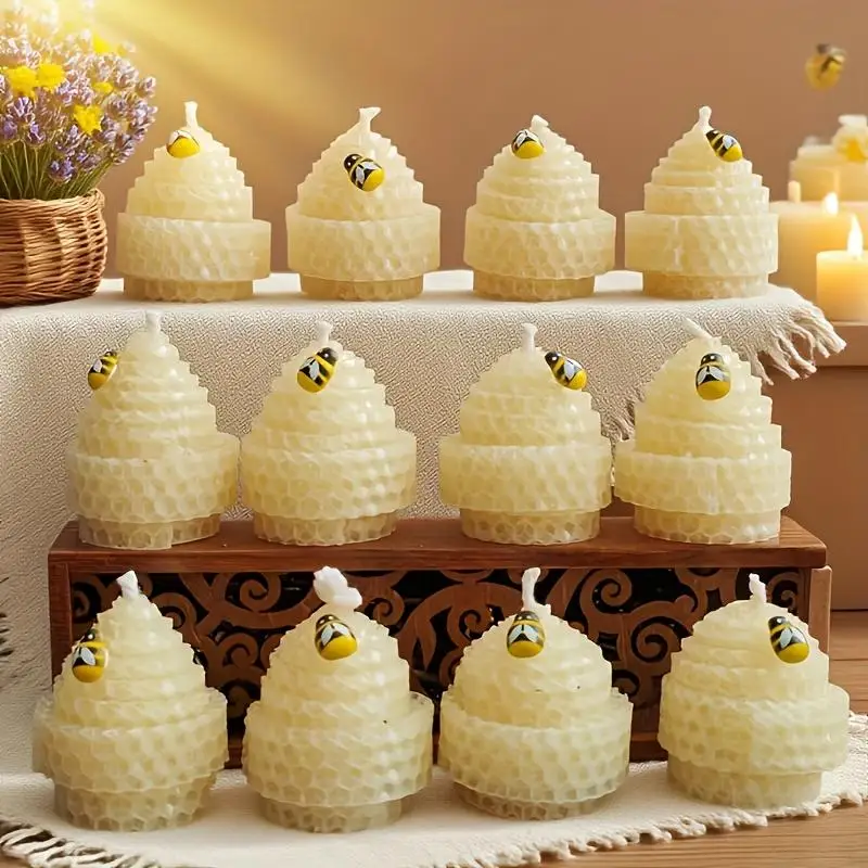 Cute Egg-Shaped Beeswax Candles, Set of 12, Yellow Handmade Rolled Beeswax Candles, Elegant and Exquisite Candle Gift Box, Suitable for Party Atmosphere Decoration, Wedding Favors, Christmas Party Gifts, New Year and Valentine's Day Gifts