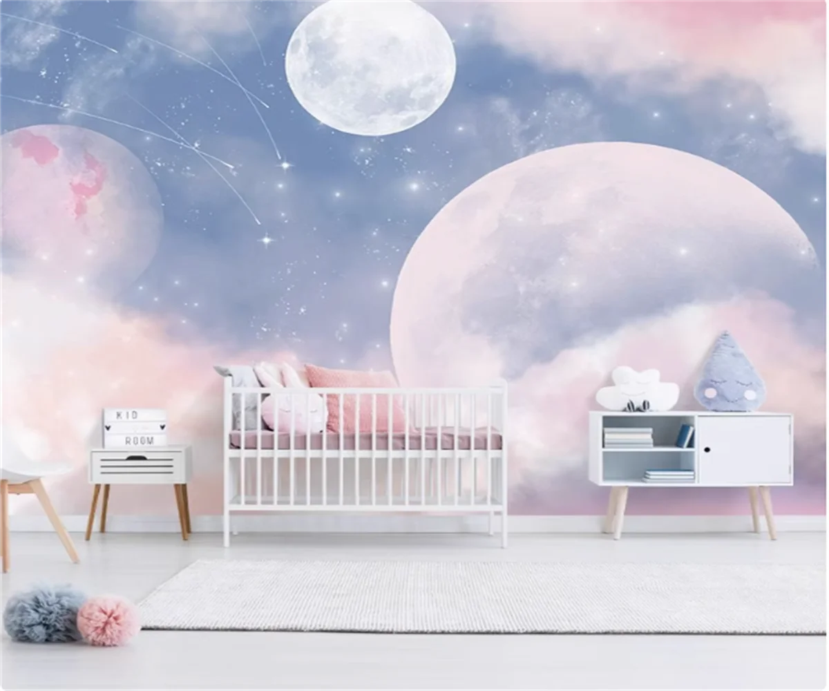 

Customize any cartoon photo mural children's room Princess room wallpaper Nordic pink star self adhesive canvas wallpaper